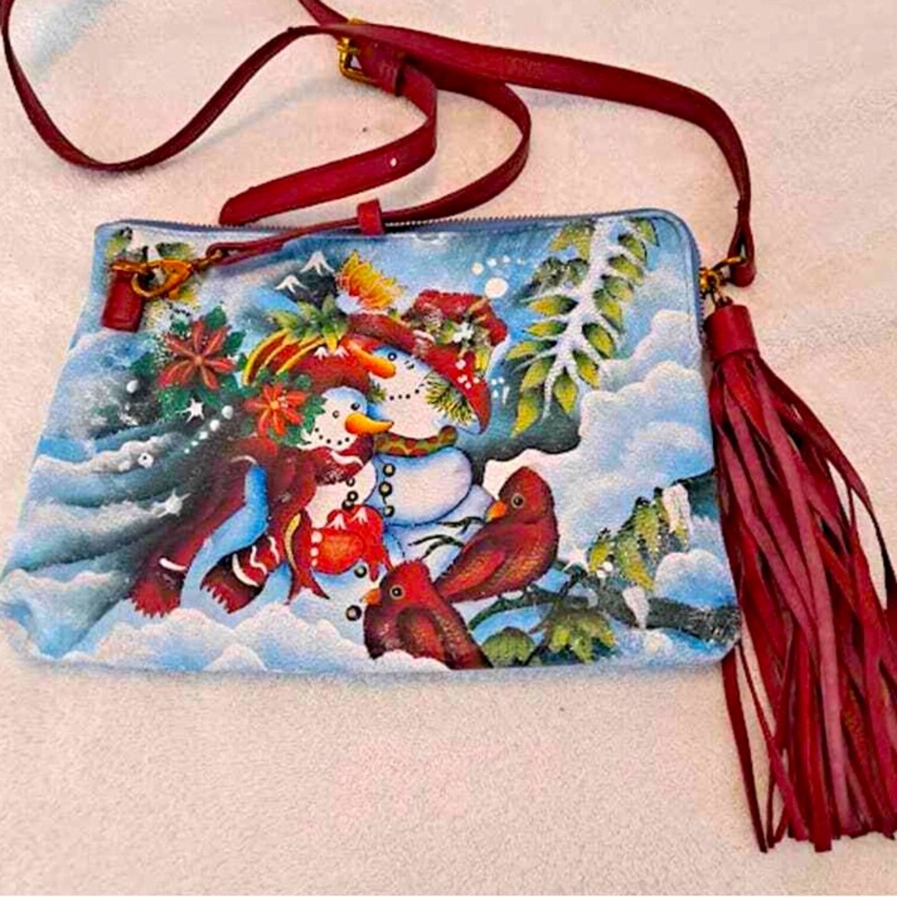 Sharif Crossbody/Shoulder Bag Hand Painted Leather EUC